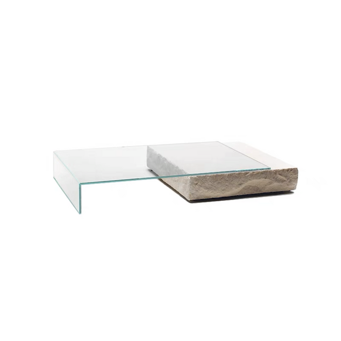 Rylight Art Design Clear Glass Top Stone Coffee Table