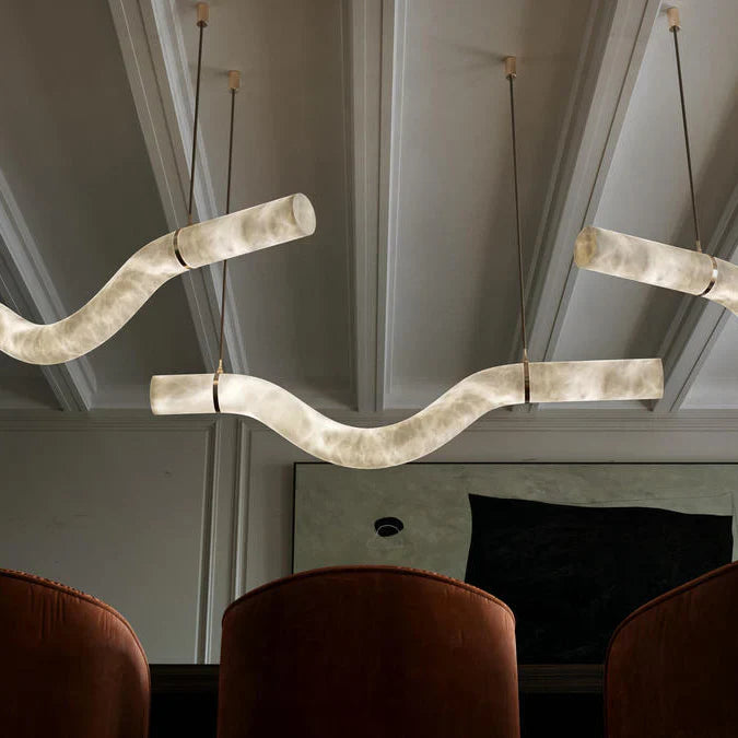 Modern Alabaster Curved Chandelier for Living/Dining Room