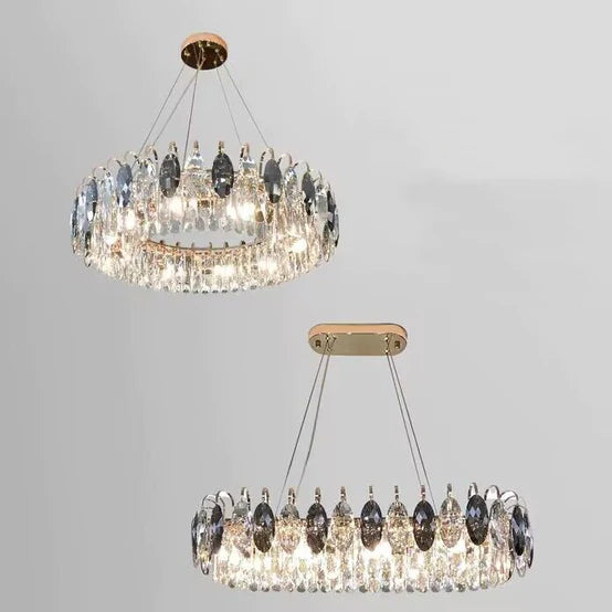 Rylight Round/Oval Crystal Chandelier in Brass/Silver Finish