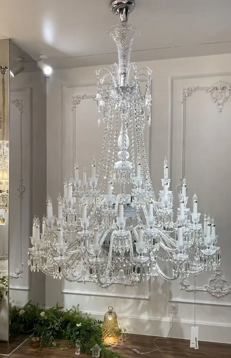 Light Luxury Classic Long Version Tiered Candle Light Crystal Chandelier for High-ceiling Rooms/Living Room