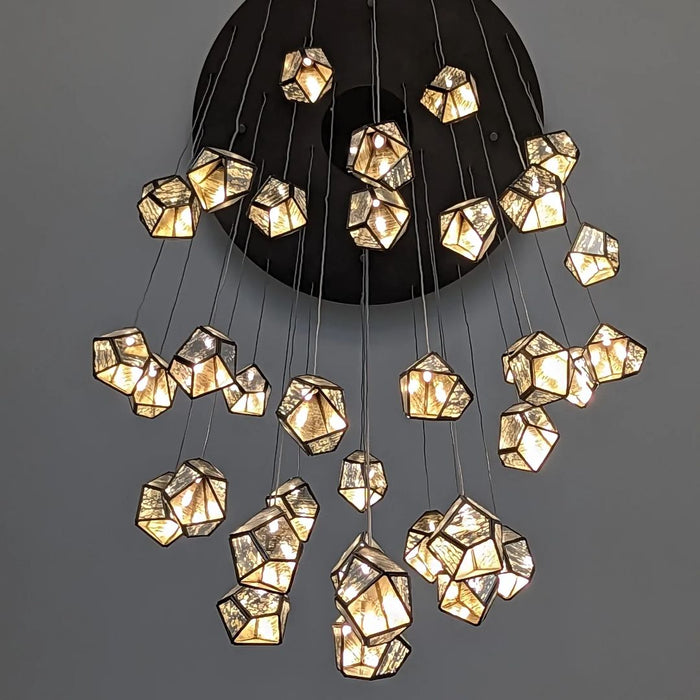 Rylight 1/3/7/15/30/36-Light Diamond Mirror Multi-Drop Pendant Chandelier in Chrome/Antique Brass Finish