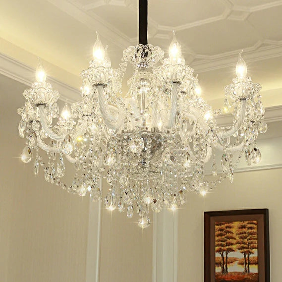 Rylight 3/6/8/10/12/15/18/24/30/32-Light Antique European Candle Crystal Chandelier