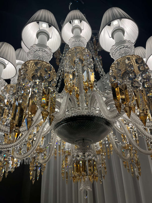 Large Light Luxury Classic Tiered Yellow Crystal Candle shaded Chandelier for High-ceiling Rooms/Living Room