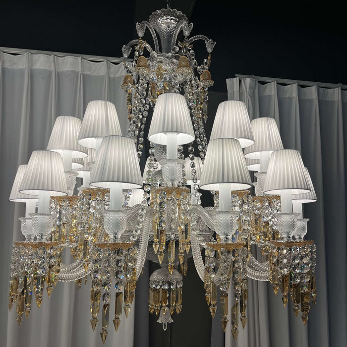 Large Light Luxury Classic Tiered Yellow Crystal Candle shaded Chandelier for High-ceiling Rooms/Living Room