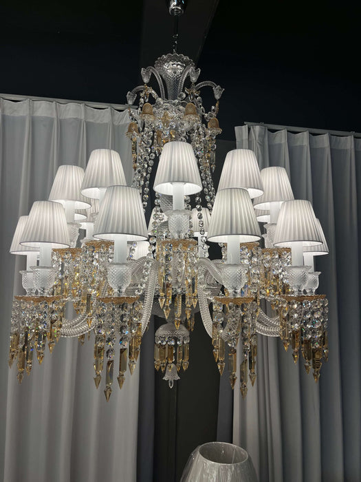 Large Light Luxury Classic Tiered Yellow Crystal Candle shaded Chandelier for High-ceiling Rooms/Living Room