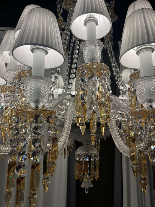 Large Light Luxury Classic Tiered Yellow Crystal Candle shaded Chandelier for High-ceiling Rooms/Living Room