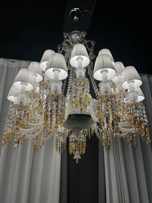 Large Light Luxury Classic Tiered Yellow Crystal Candle shaded Chandelier for High-ceiling Rooms/Living Room