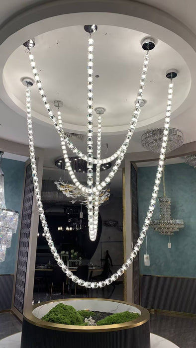 Modern Bullet Crystal Chain Chandelier for Living Room/Srtaircase/Foyer/Hotel/Restaurant