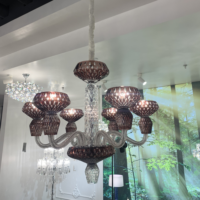 Luxury Hand-engraved Clear/Blue/Prune Crystal Chandelier