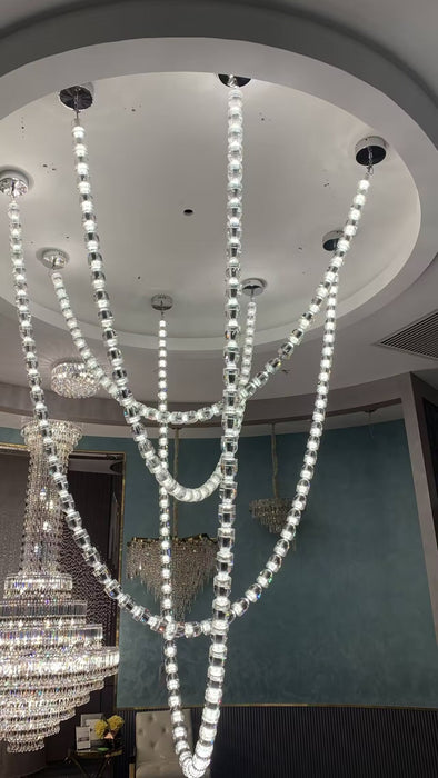 Modern Bullet Crystal Chain Chandelier for Living Room/Srtaircase/Foyer/Hotel/Restaurant