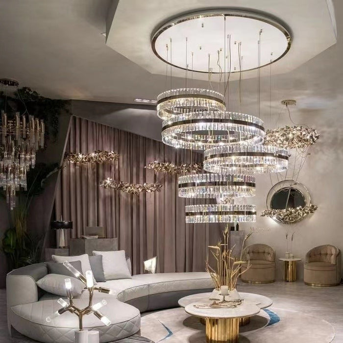Rylight 5-Ring Crystal Chandelier in Gold Finish