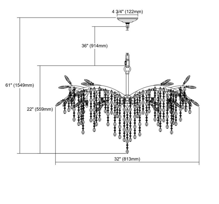 Rylight 6/18-Light Bronze/Black Branch Chandelier With Crystal Drops