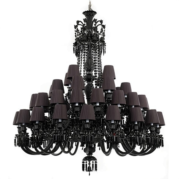 Rylight 8/24/48-Light Candle Black/Clear Crystal Chandelier with Lampshade