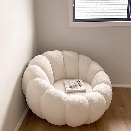 Fleece White Pumpkin Sofa Chair with Footstool