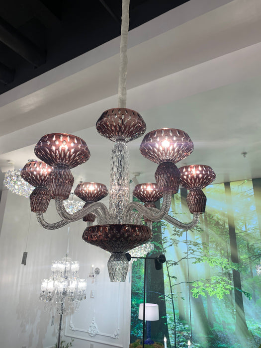 Luxury Hand-engraved Clear/Blue/Prune Crystal Chandelier