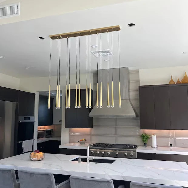 Rylight 10/12/14/18/30-Light Kitchen Island Pendant in Brass Finish