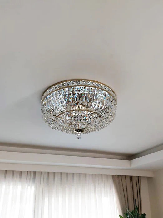 Modern 9/12/15-Light Flush Mount Crystal Chandelier in Gold/Silver Finish