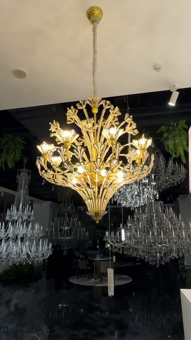 French Style Floral Crystal Chandelier in Gold Finish