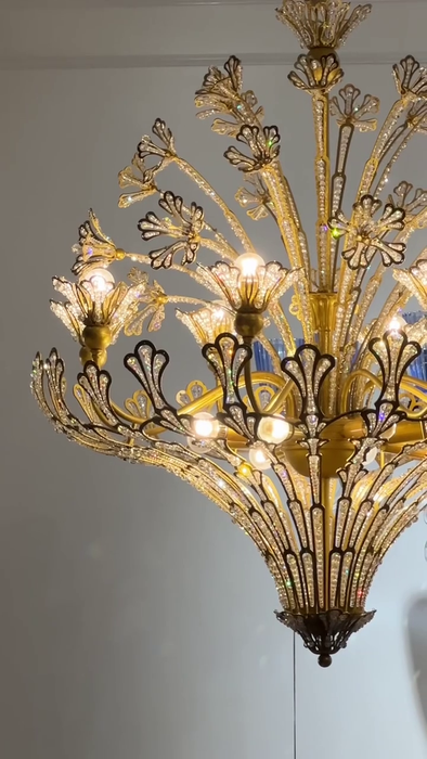 French Style Floral Crystal Chandelier in Gold Finish