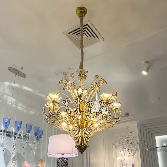 French Style Floral Crystal Chandelier in Gold Finish