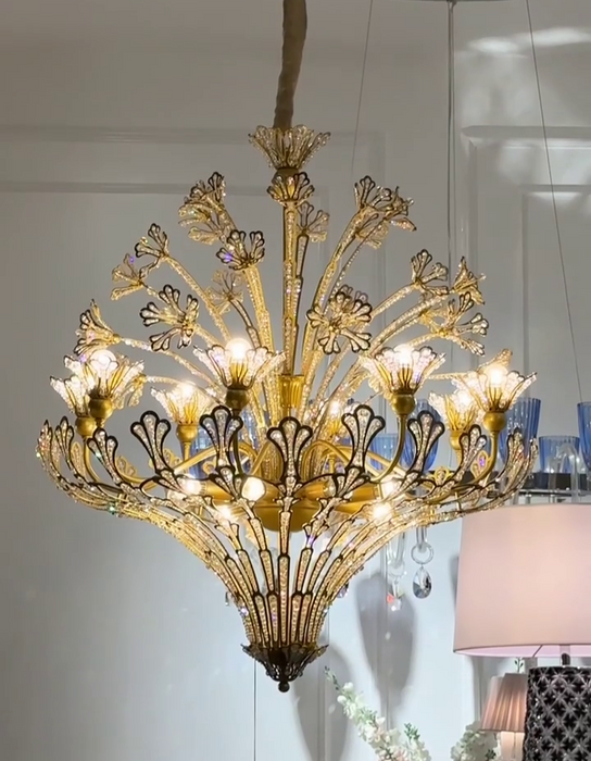 French Style Floral Crystal Chandelier in Gold Finish