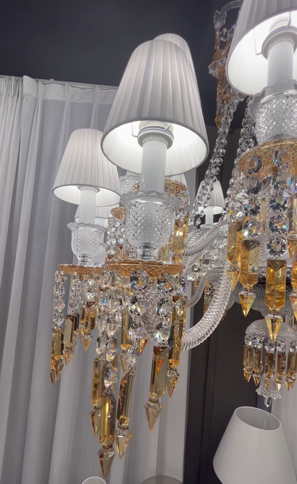 Large Light Luxury Classic Tiered Yellow Crystal Candle shaded Chandelier for High-ceiling Rooms/Living Room