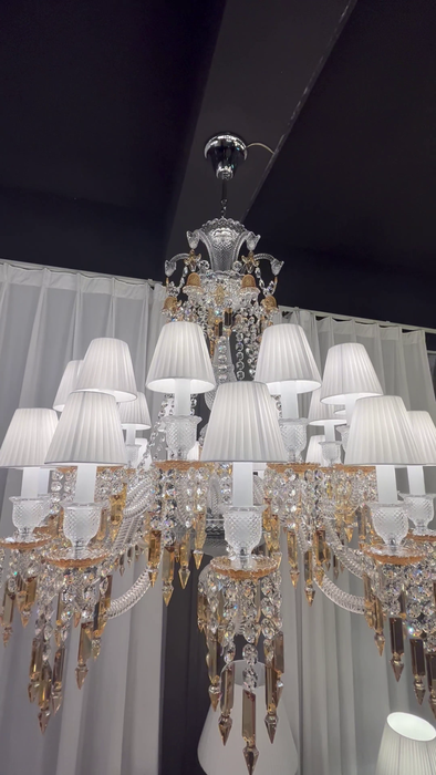 Large Light Luxury Classic Tiered Yellow Crystal Candle shaded Chandelier for High-ceiling Rooms/Living Room