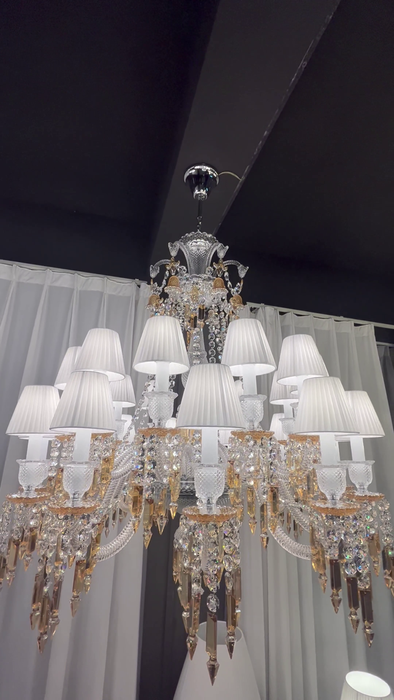 Large Light Luxury Classic Tiered Yellow Crystal Candle shaded Chandelier for High-ceiling Rooms/Living Room