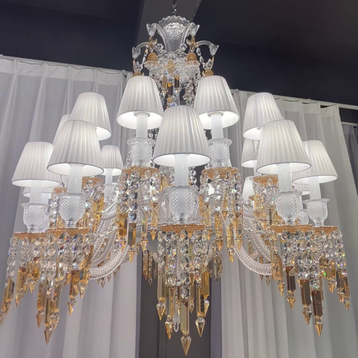 Large Light Luxury Classic Tiered Yellow Crystal Candle shaded Chandelier for High-ceiling Rooms/Living Room