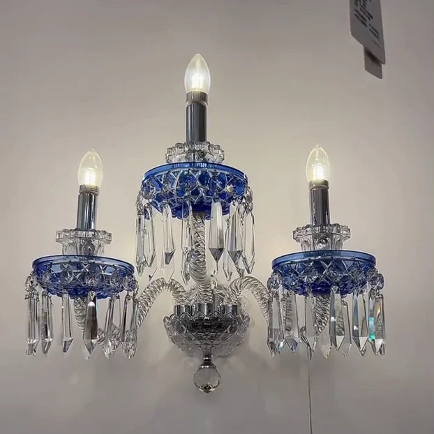 Rylight 3-Candle Blue Crystal Wall Light