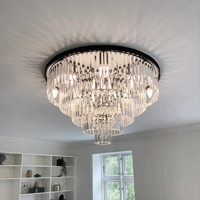 Rylight Multi-tier Flush Mount Round Gray/Amber/Clear Crystal Chandelier