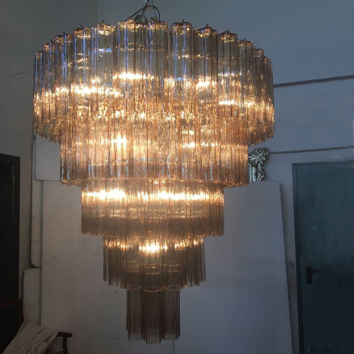 Rylight 5-Tier Smoky Gray/Clear Floral Glass Tubes Chandelier